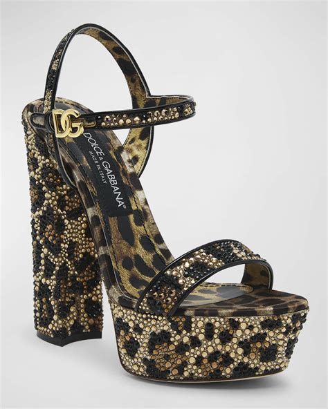 Dolce&Gabbana Keira Beaded Leopard Platform Sandals.